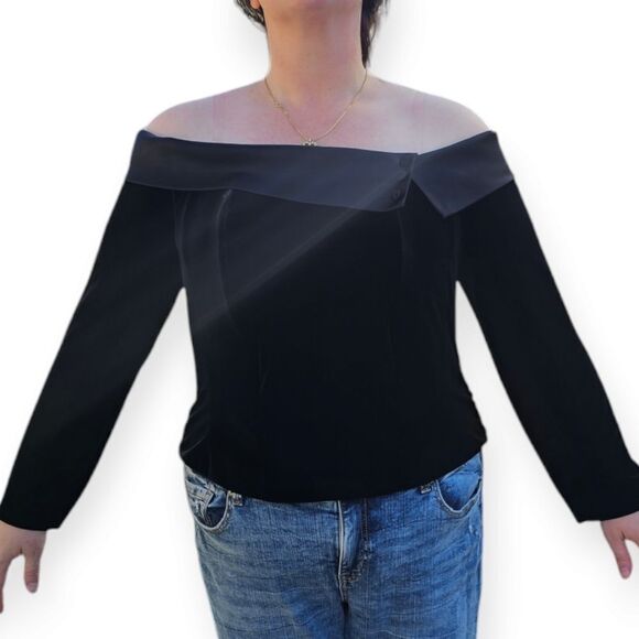 Vintage Alex Evenings Black Velvet Off Shoulder Top - Picture 6 of 10